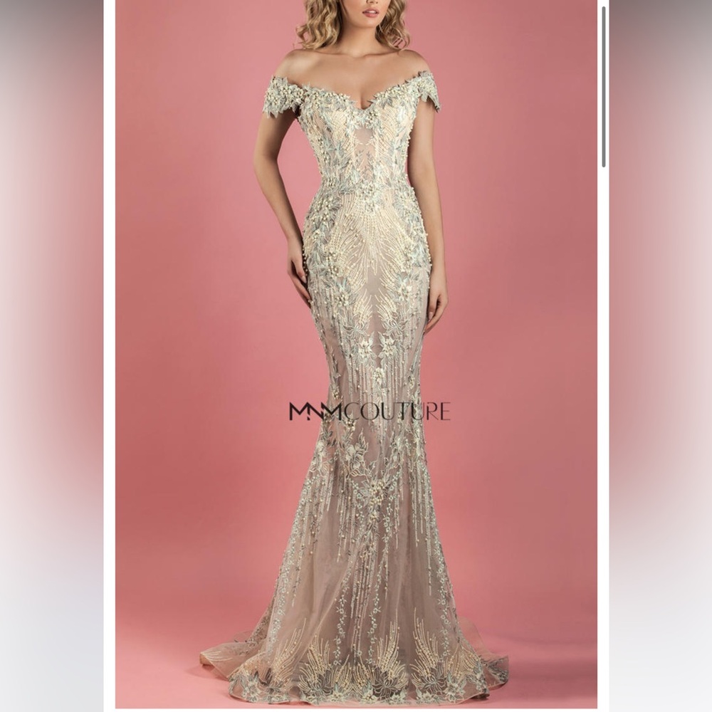 MNM Couture pink  and cream Off-Shoulder Gown